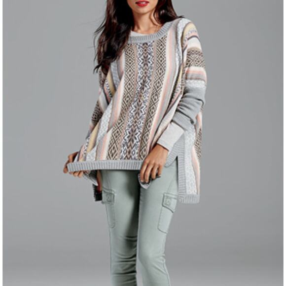 Cabi Fair Isle Poncho Sweater Pink Gray Knit Oversized Slouchy Sweater XS - Picture 8 of 8